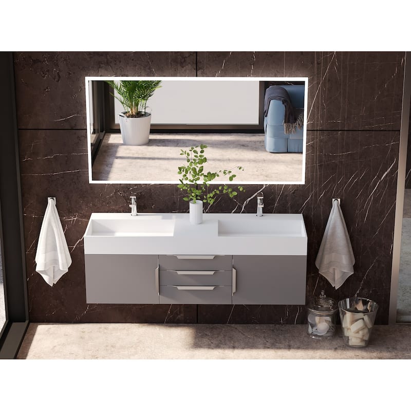 Amazon 60" Wall Mounted Bathroom Vanity Set w/ White Top