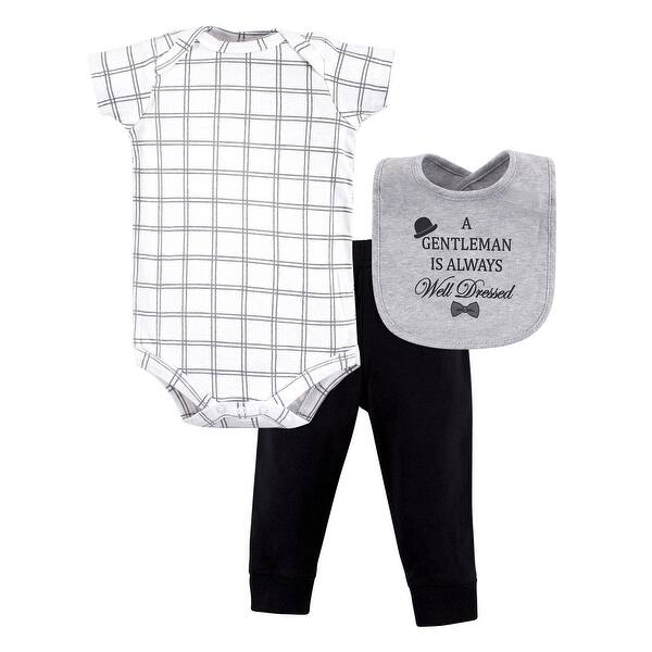 slide 1 of 1, Little Treasure Baby Boy Bodysuit, Pant and Bib, Well Dressed 0-3 Months - Well Dressed