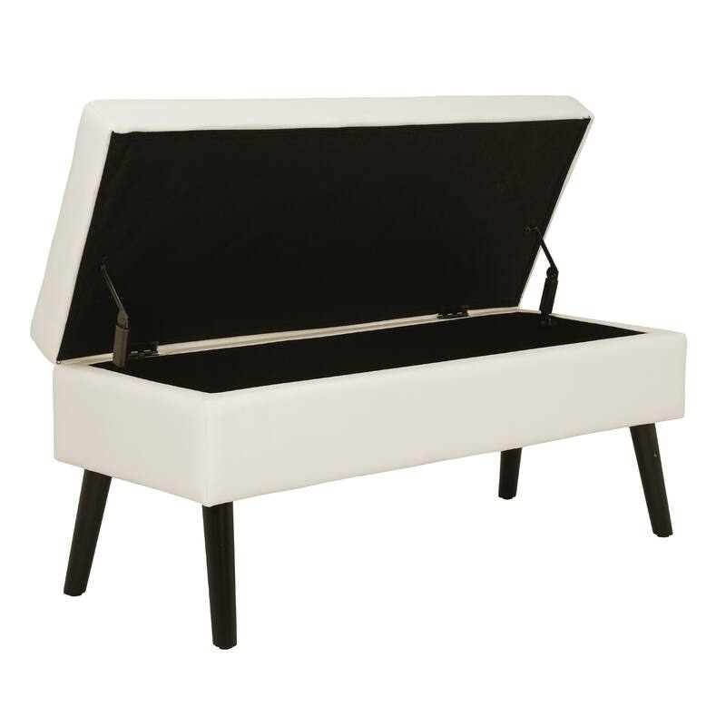 PU Upholstered Storage Ottoman Bench with Solid Wood Legs