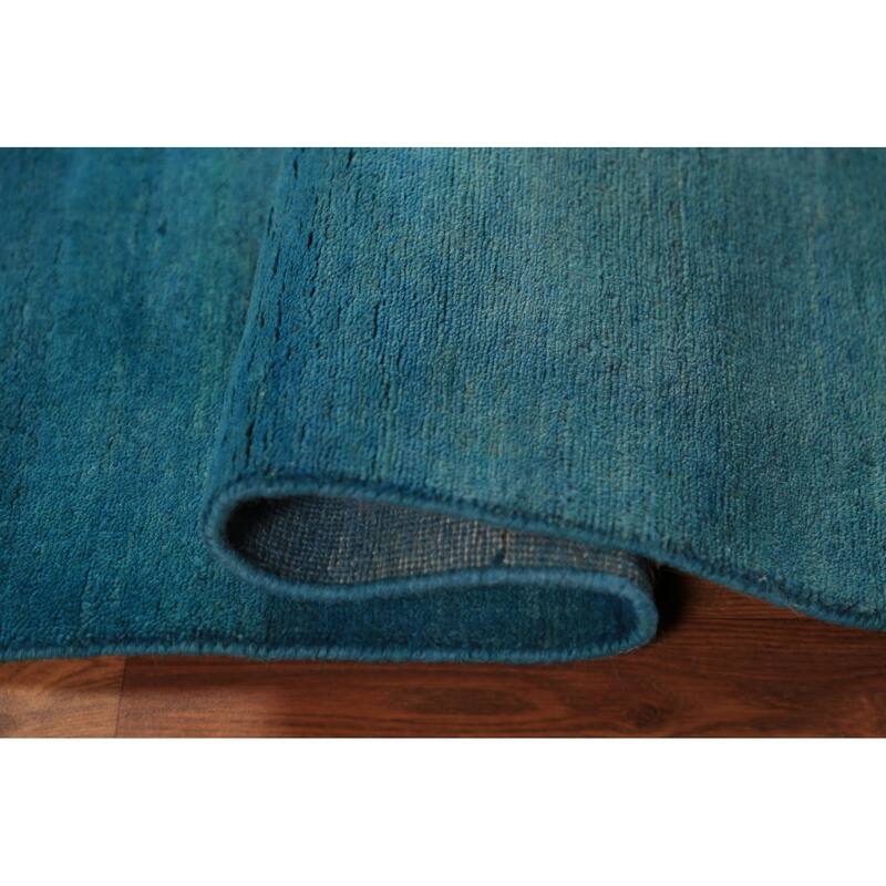 Teal Blue Gabbeh Square Oriental Rug Handmade Wool Carpet - 4'0" x 4'5"