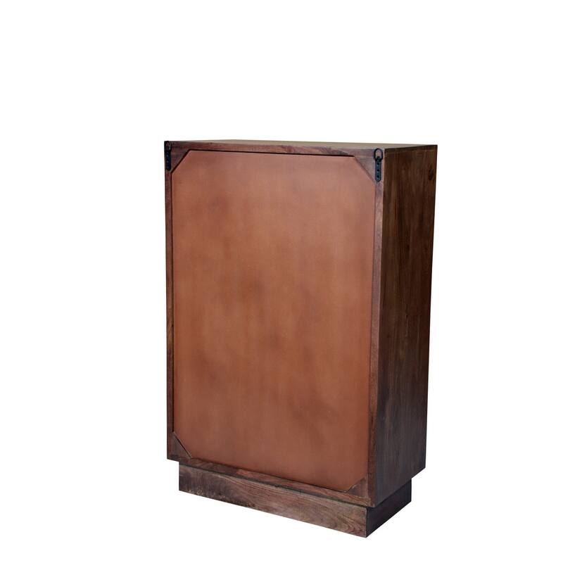 HomeRoots 35" Brown Carved Abstract Solid Wood Five Drawer Dresser