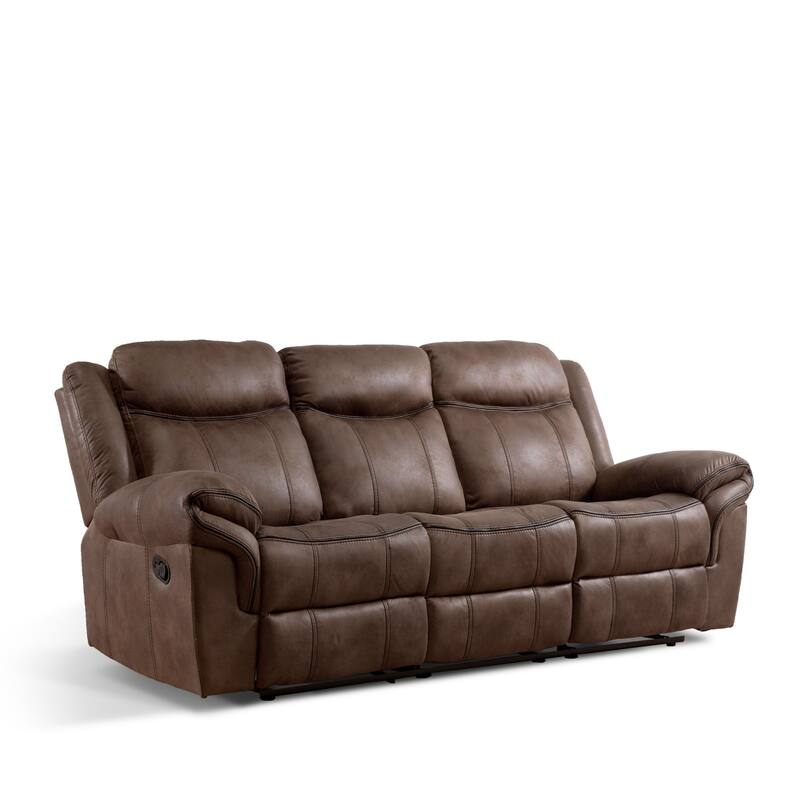 Verne Modern Brown Leather Manual Reclining Sofa with Flip Down Cup Holders
