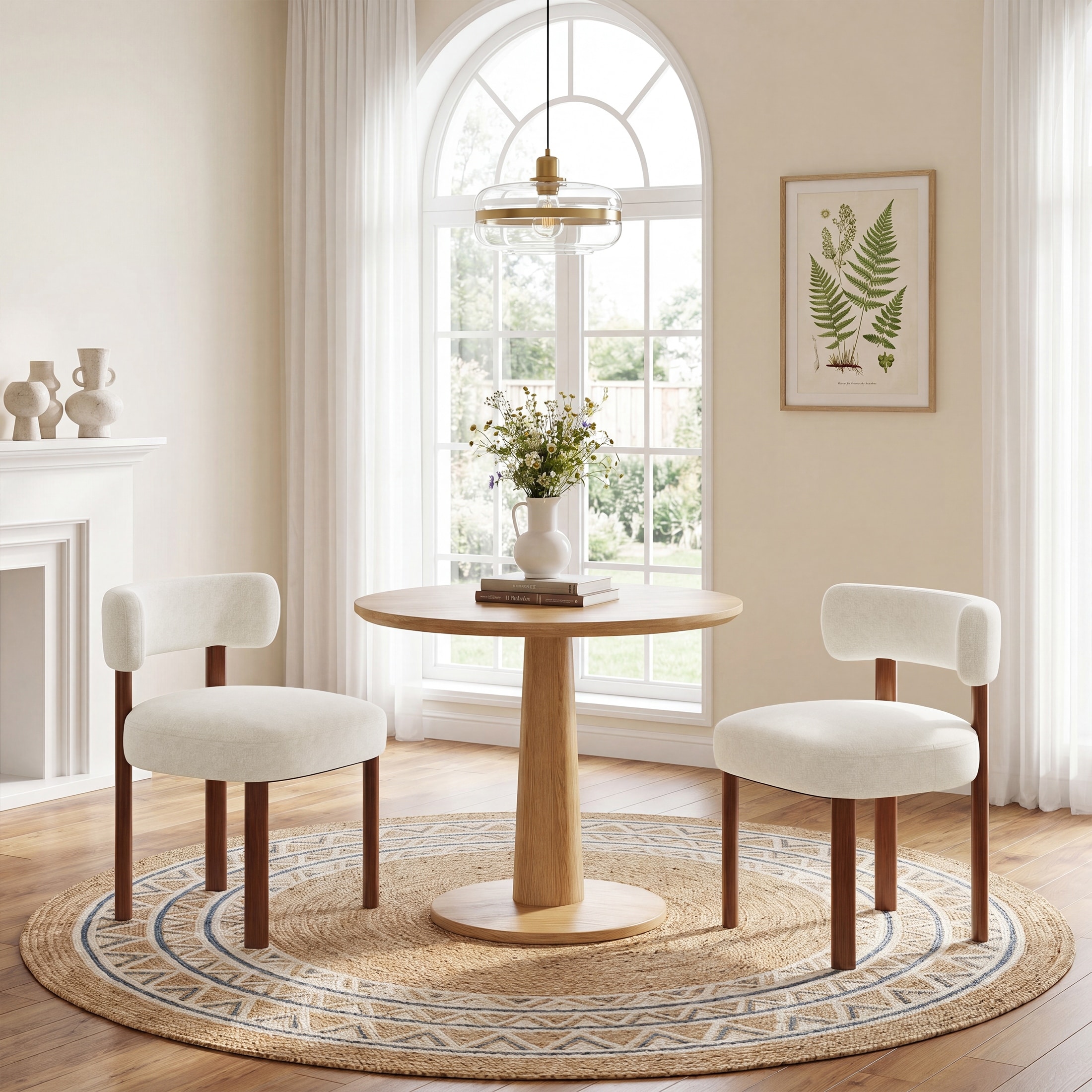 RENEWLINE Curved Back Boucle Upholstered Solid Wood Dining Chair