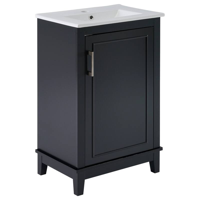 20" Modern Bathroom Vanity with Ceramic Sink, Soft-Close Door & Storage Shelf -Space-Saving Design.