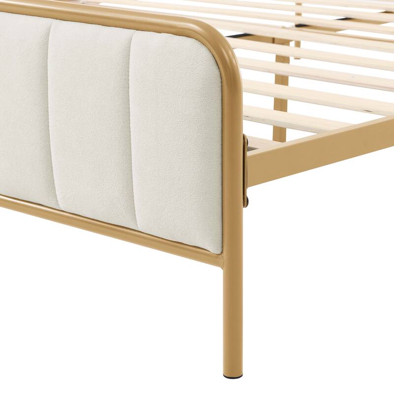 Queen Upholstered Bed Frame with Tufted Headboard, Modern Design, Neutral Tones