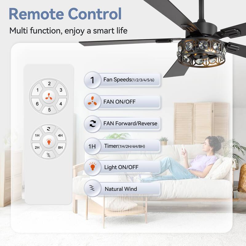 48" Wood 5-Blade Crystal Fandelier Ceiling Fan with Remote and Light