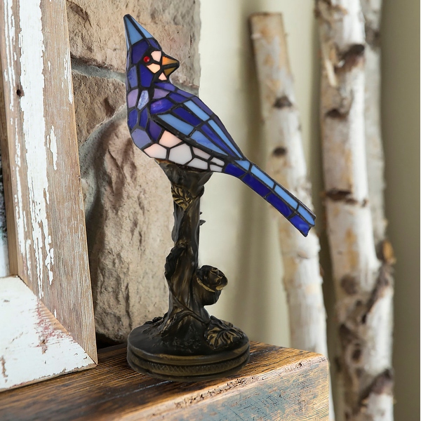 River of Goods 13.5 H Stained Glass Bird Accent Lamp Blue