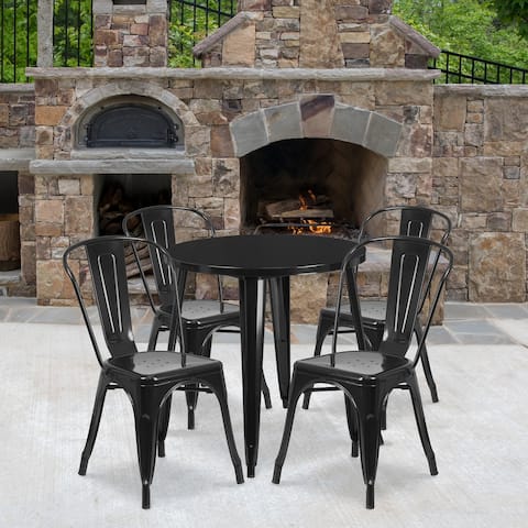 30-inch Round Metal Indoor-Outdoor Table Set
