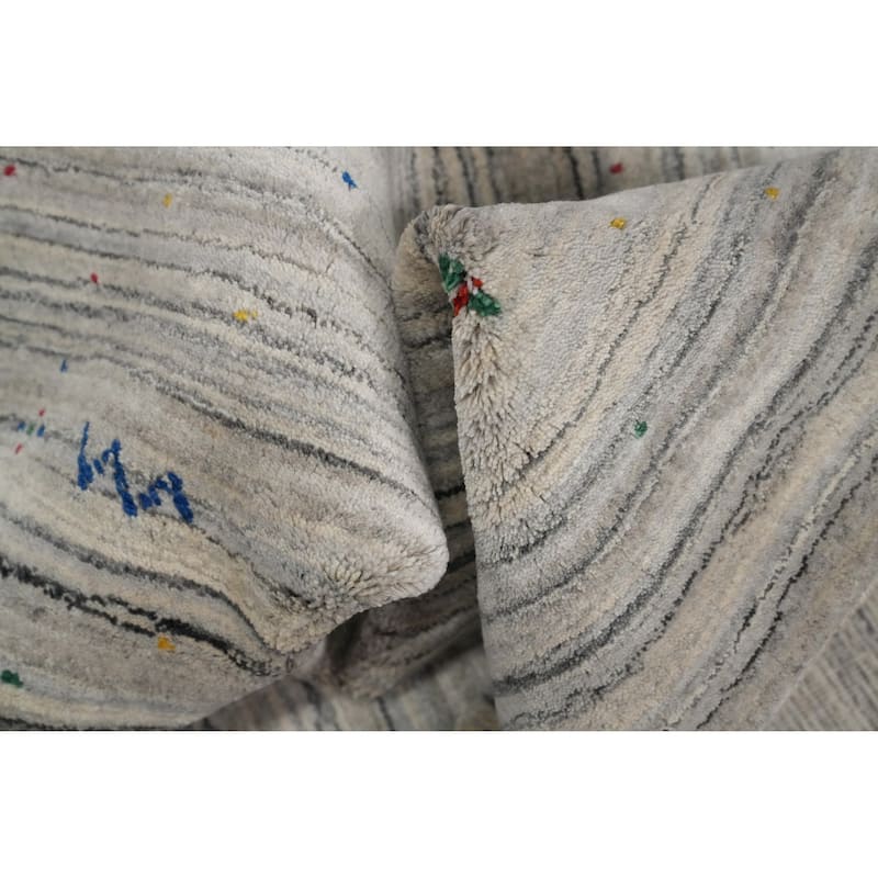 Hand Knotted Oriental Viscose Silk Carpet Tribal Animal Pictorial Greys & Charcoal Gabbeh Area Rug - 9' 9'' X 9' 4''