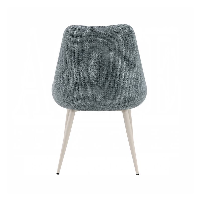 Set of 2 Boucle Upholstered Dining Side Chairs with Splayed Legs in Light Blue and White