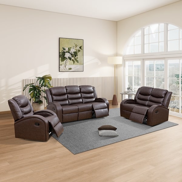 Modern Faux Synthetic 3-Piece Couch Living Room Sofa Set