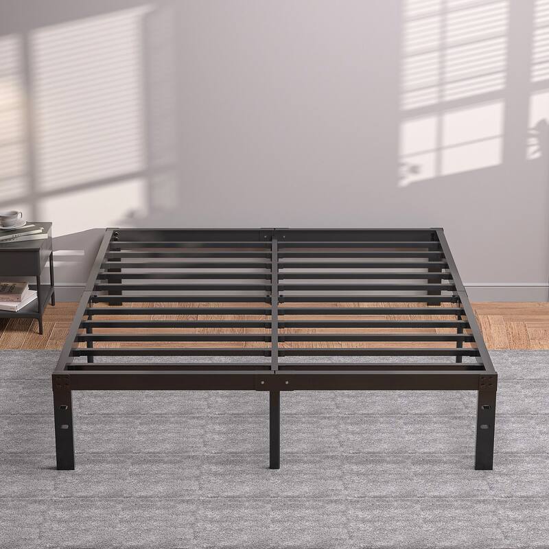 VECELO Bed Frames No Box Spring Needed, Heavy Duty Metal Platform with Steel Slat, Easy Assembly, Black