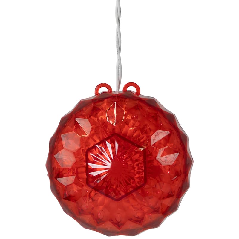 6" LED Lighted Red Hanging Crystal Sphere Ball Outdoor Christmas Decor