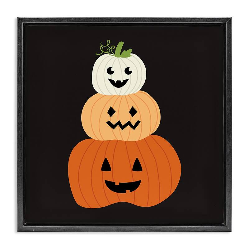 Stupell Happy Jack-o-Lanterns on Black Framed Floater Canvas Wall Art Design By Sazerelli Designs - 18 x 18 - Black