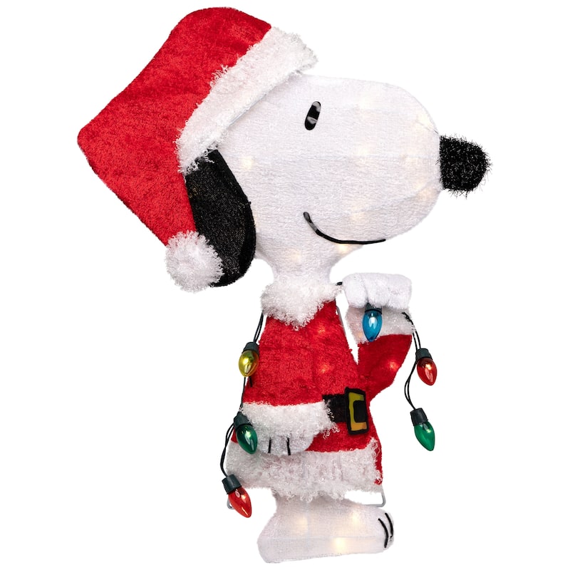 24" Lighted Santa Snoopy with String Lights Outdoor Christmas Yard Decoration