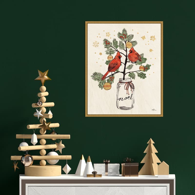 Christmas Lovebirds XIV Noel by Janelle Penner Framed Canvas Wall Art