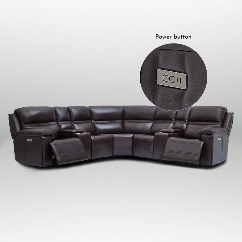 121" W Premium Genuine Leather Dual-Power Sectional Sofa with Console, Zero Gravity, Adjustable Headrest