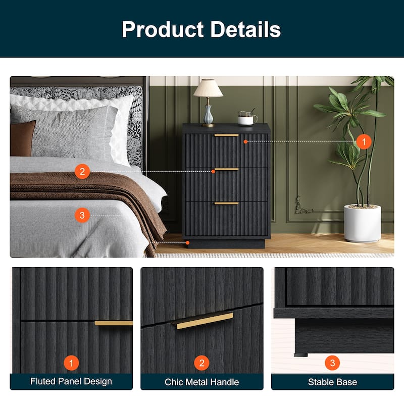 3-Drawer Nightstand for Bedroom