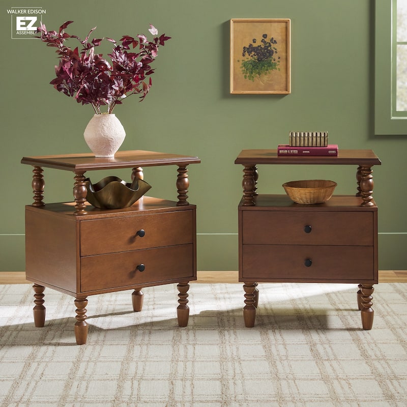 Walker Edison Easy Assembly Solid Wood 2-Drawer Nightstand (Set of 2)