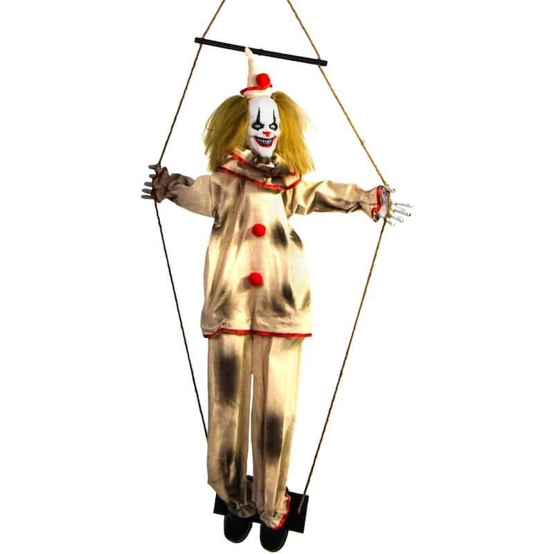 Haunted Hill Farm 55-In. Smalls the Animated Swinging Clown, Indoor or Covered Outdoor Halloween Decoration