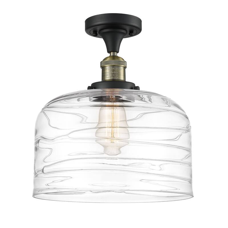 Innovations Lighting Bell - 1 Light 12" Semi-Flush Mount - Black Antique Brass/Clear Deco Swirl