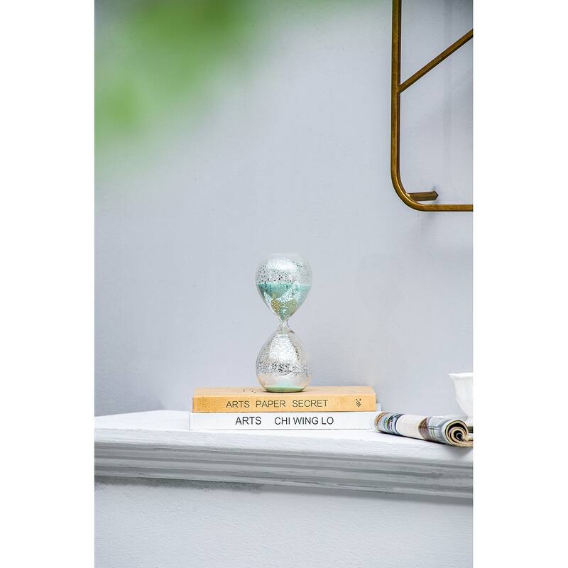 Set of 2, 10" Peleus 60-Minute Silvered Hourglass, Jade Sand