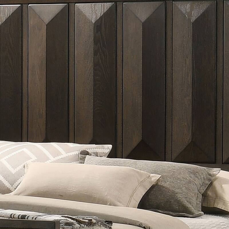 Fema Queen Bed, Vertical Facet Headboard and Footboard, Espresso Brown