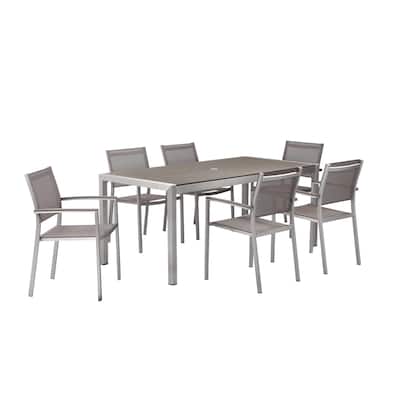 Fifi 7 Piece Dining Table Set, Gray Metal Frames, Smooth Textilene Fabric