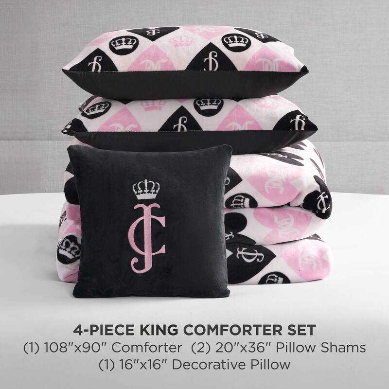Juicy Couture Plush Queen Heart Logo Reversible Comforter Sets