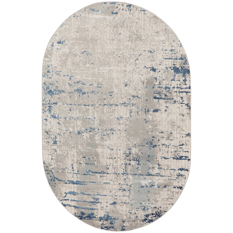 Nourison Concerto Modern Abstract Distressed Area Rug - 6' x 9' Oval - Ivory/Gray/Blue