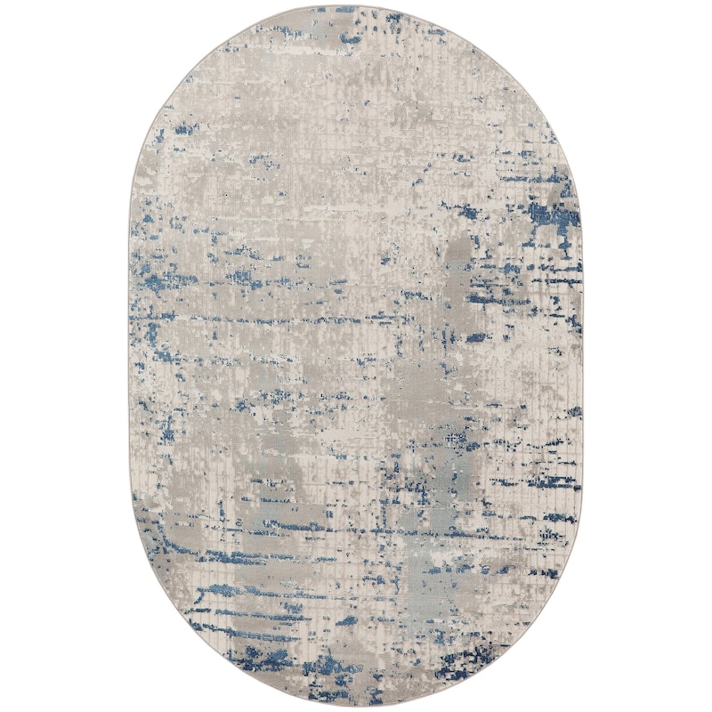 Nourison Quarry Indoor only Abstract Area Rug - 6'x9' Oval - Ivory/Gray/Blue