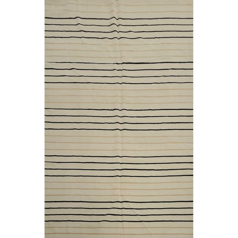 Hand Woven Oriental 100% Wool Carpet Southwestern Modern Beige & Ivories Kilim Area Rug - 8' 10'' X 6' 1''