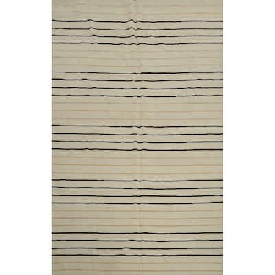 Hand Woven Oriental 100% Wool Carpet Southwestern Modern Beige & Ivories Kilim Area Rug - 8' 10'' X 6' 1''
