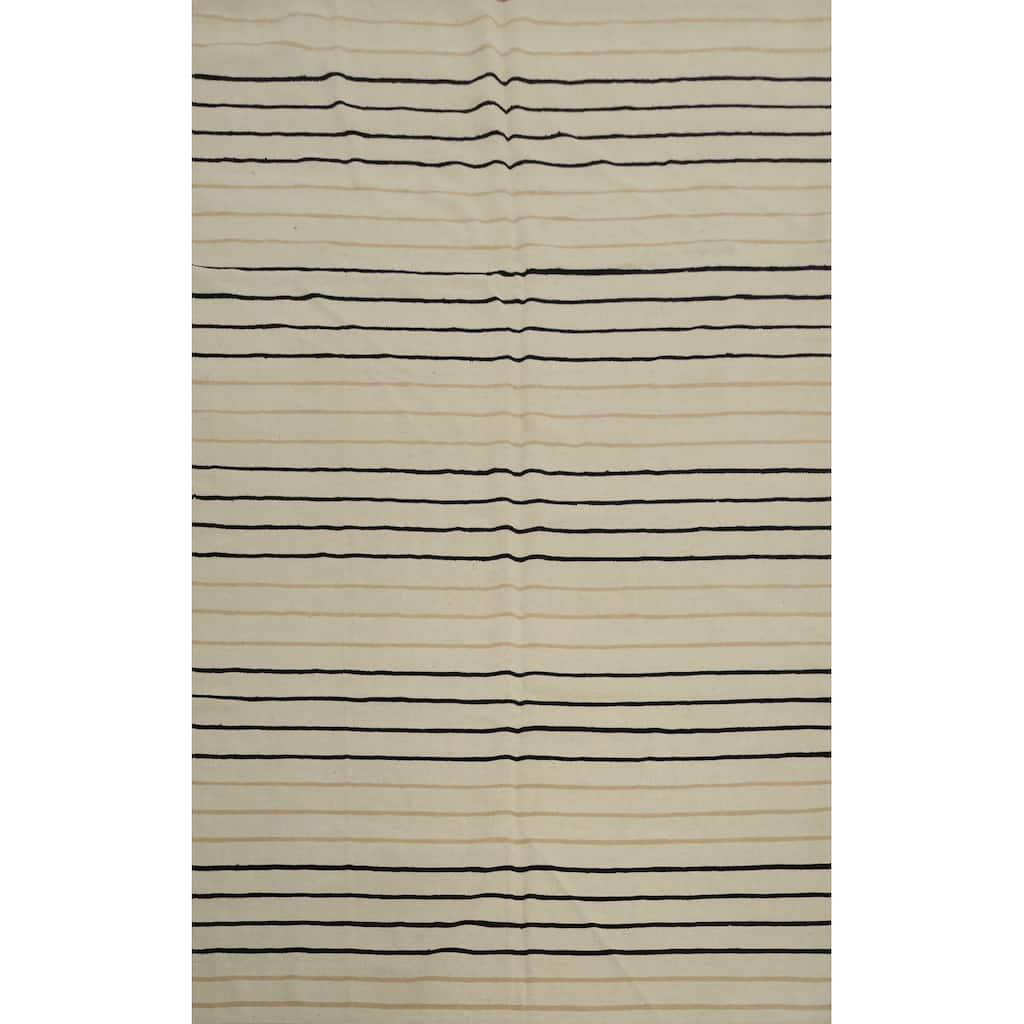 Hand Woven Oriental 100% Wool Carpet Southwestern Modern Beige & Ivories Kilim Area Rug - 8' 10'' X 6' 1''
