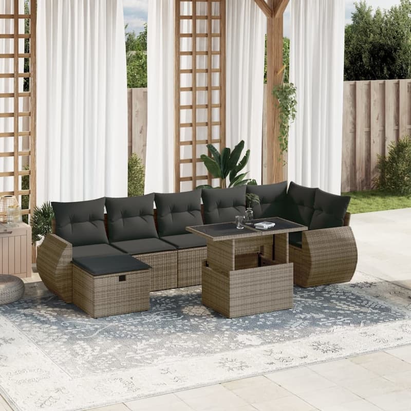 8 Piece Outdoor Sofa Set with Cushions - Grey - 21.7 x 39.4 x 27.2 in