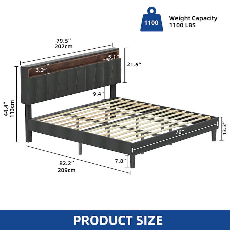 Modern Queen Upholstered Storage Bed With USB Power pad