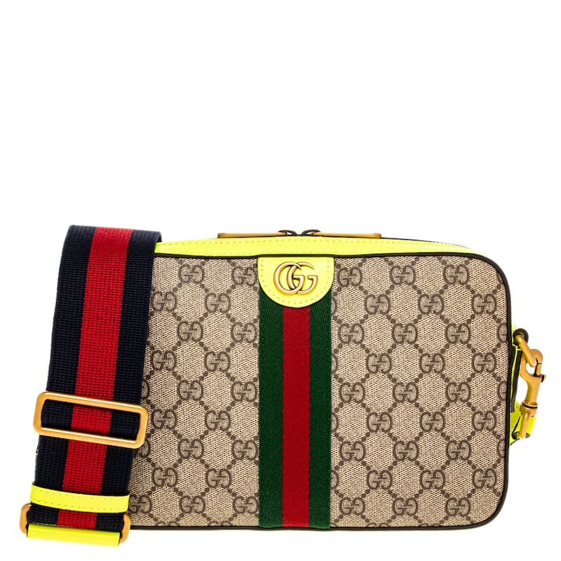 Gucci Men's Ophidia Shoulder Bag - Beige and Neon Green