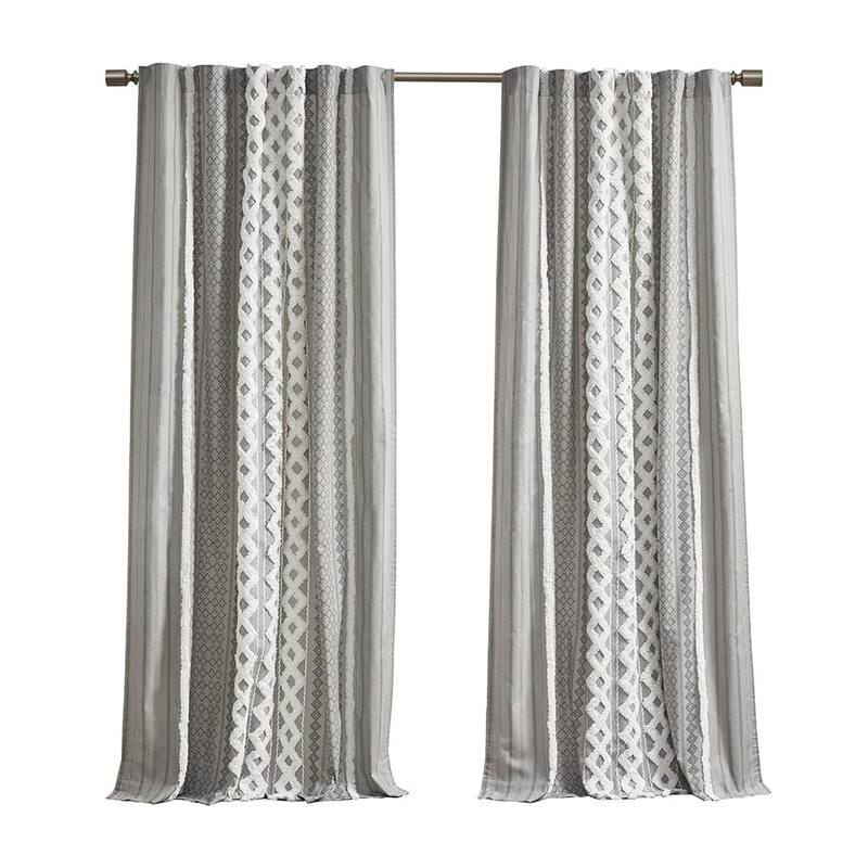 1-Panel 50"W Cotton Geometric Print Curtain Panel with Chenille Stripe