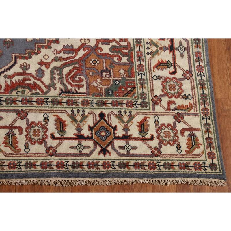 Geometric Heriz Serapi Oriental Area Rug Hand-Knotted Wool Carpet - 7'11" X 9'10"