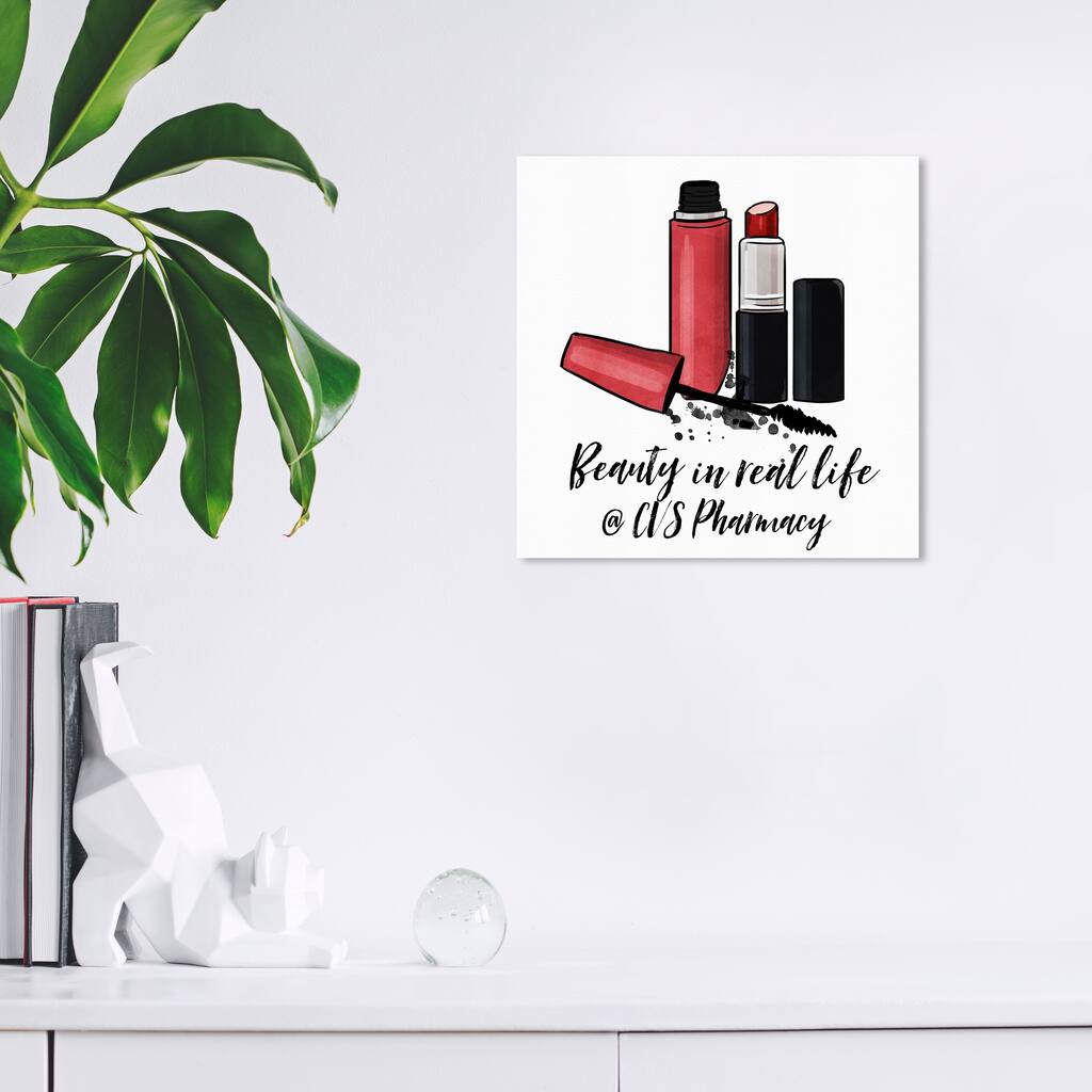 Wynwood Studio Canvas Fashion and Glam Mascara And Lipstick Love Red and Glam Wall Art Canvas Print