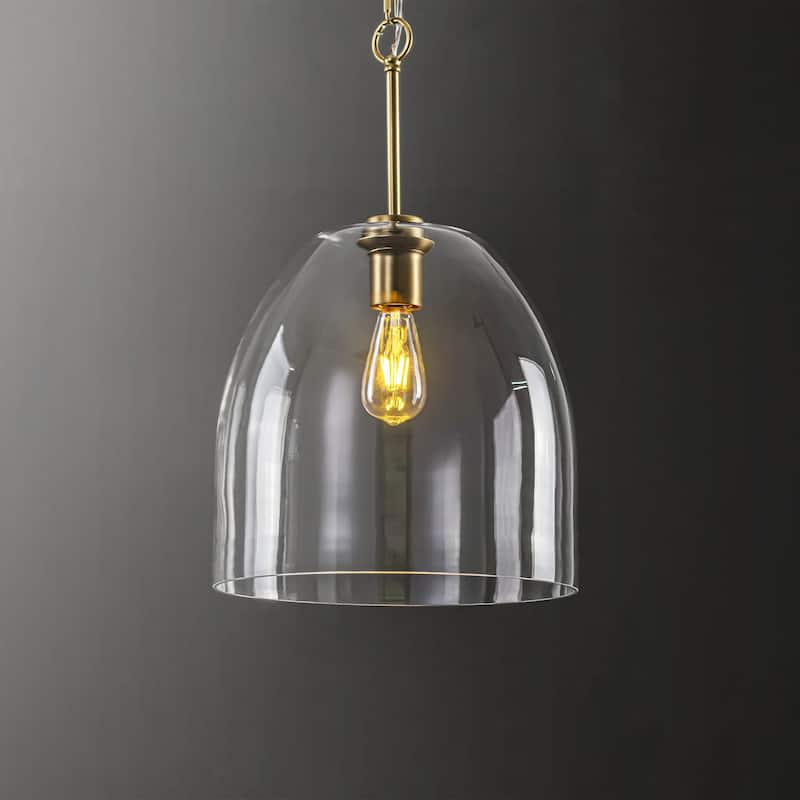 1-Light 14.6" Modern Brushed Brass Bell-Shaped Dome Clear Glass Pendant Light for Kitchen Island