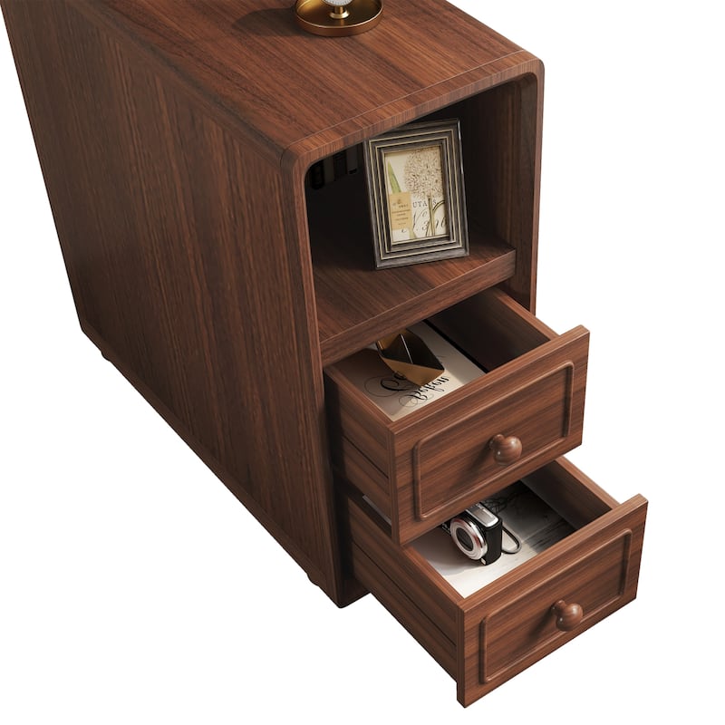 GDF Studio - Alton Transitional Tall Corner End Table with Drawers & Open Shelves