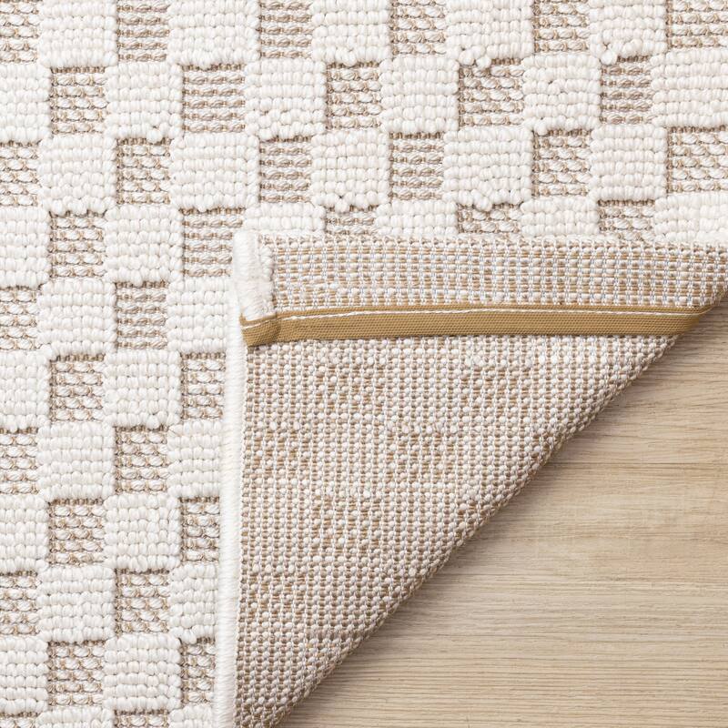 Small Checkered Textured Looped Rug in Cream
