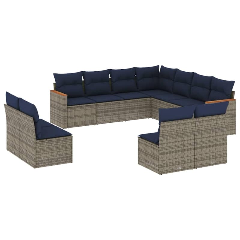 vidaXL Patio Sofa Set with Cushions Outdoor Conversation Furniture Poly Rattan - 24.4x 24.4x 27.2