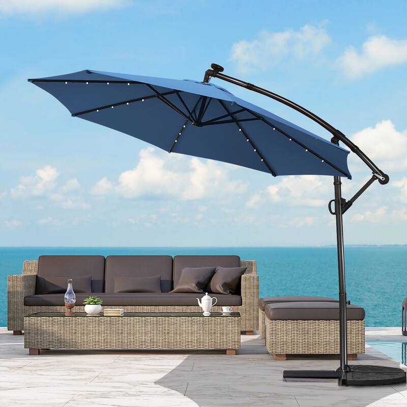 Costway 10FT Patio Offset Umbrella Solar Powered LED 360degrees
