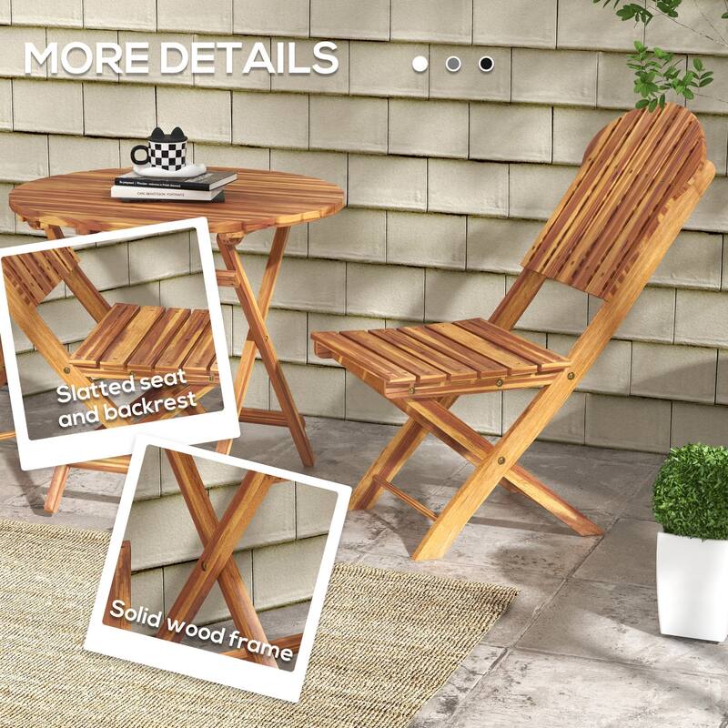 Outsunny 3-Piece Acacia Wood Bistro Set, Foldable Bistro Table and Chairs, Outdoor Bistro Set for Garden, Backyard, Balcony
