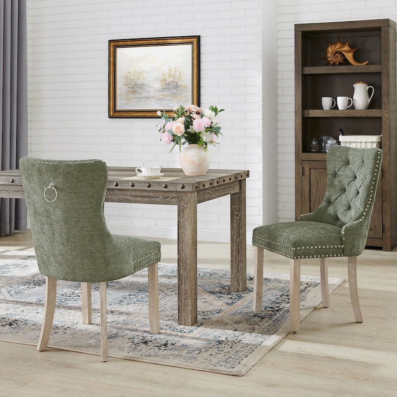 Morden Fort Tufted Dining Chair, Accent Chairs with Studded Trim and Pull Ring - Set of 2 - Green