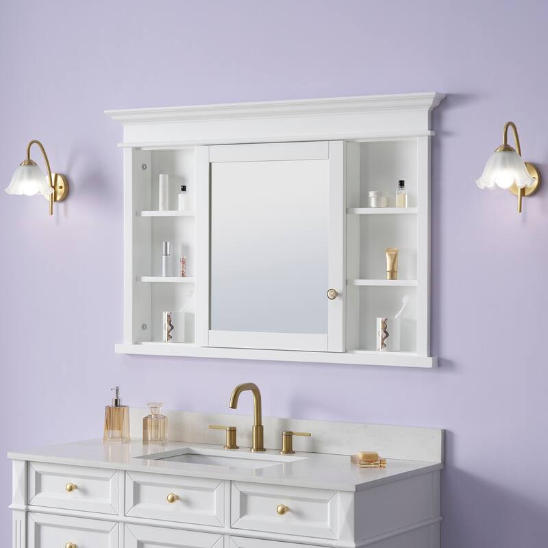 32''H Recessed Mount Solid Wood Framed Medicine Cabinet With Mirror And Shelves
