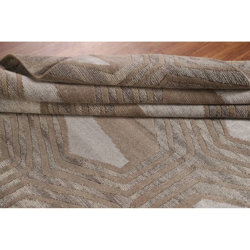 Contemporary / Modern Area Rug Handmade Wool Carpet - 9'2" x 11'8"