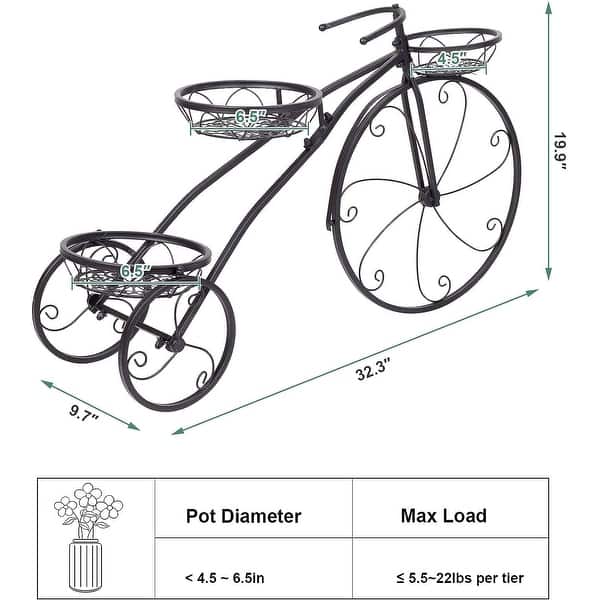 Tricycle Iron Planter Stand 3 Potted Metal Bicycle Shape Plant Flower ...